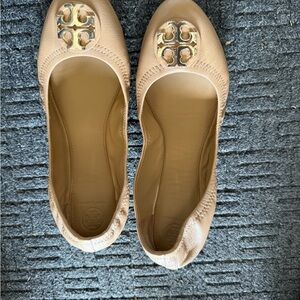 Tory Burch Tan Flats with Medallion Embellishment